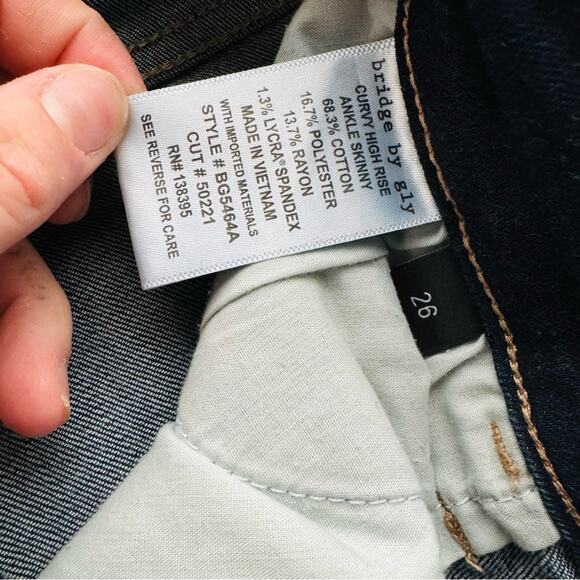 Bridge By Gly Distressed curvy High Rise Ankle dark wash Skinny Jeans woman’s 26 - Picture 10 of 11